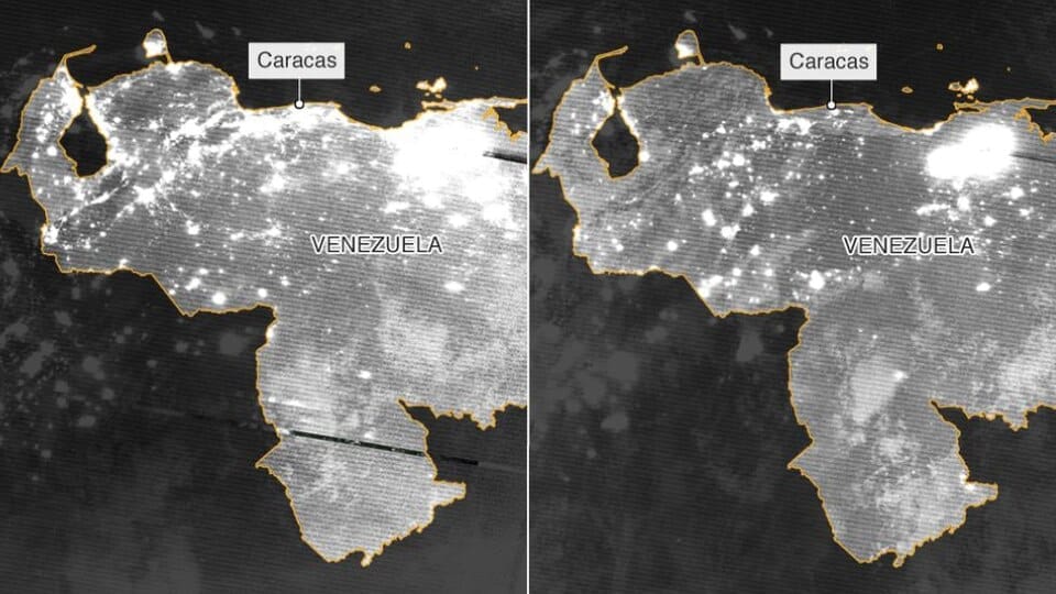 Photo aérienne de la coupure électricité au Venezuela en mars 2019.