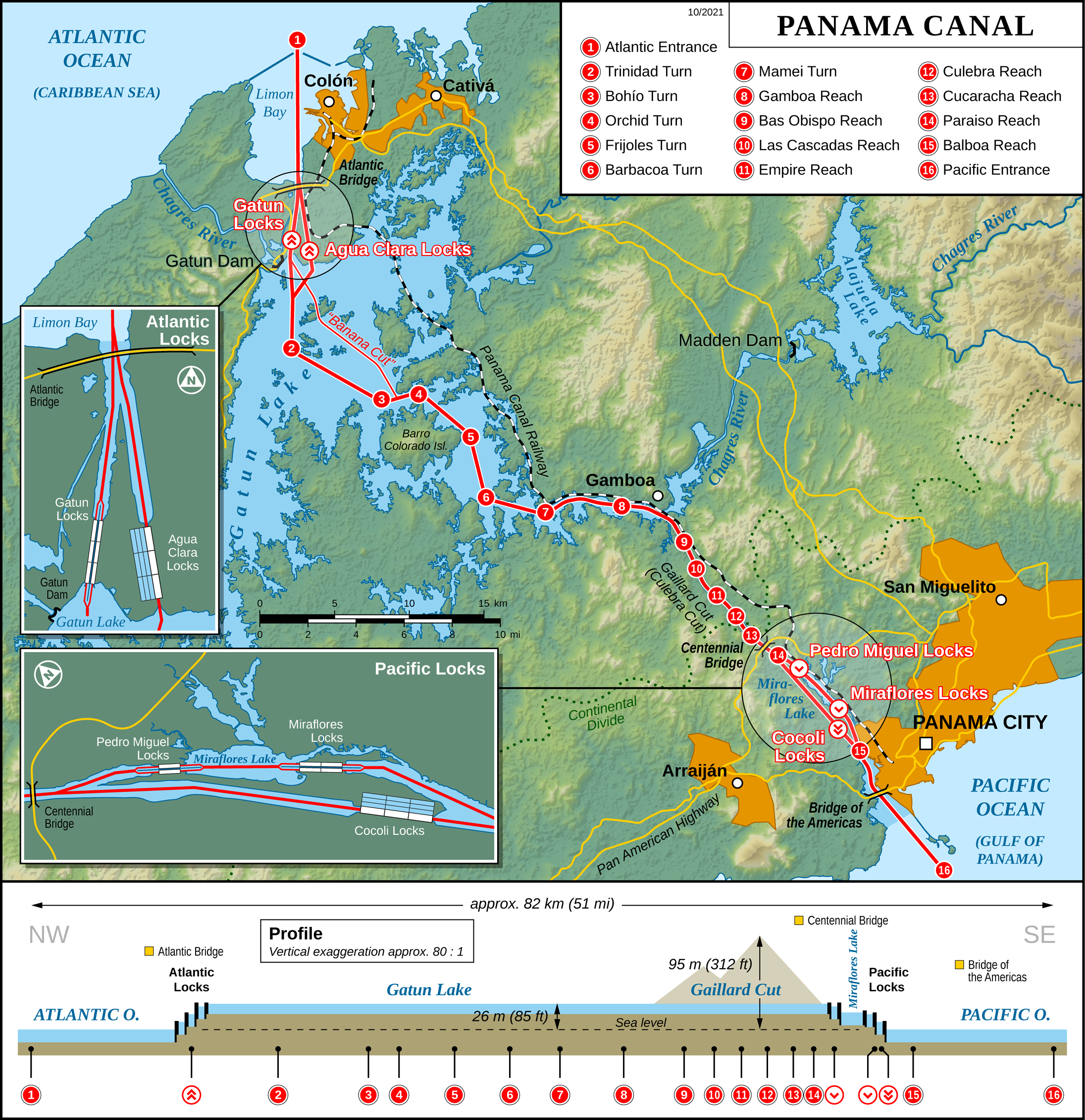 Une carte du canal de Panama.